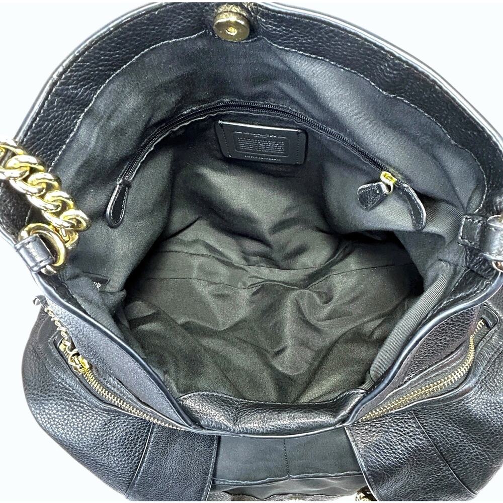 Coach Lexy Lexi Bag Purse F22210 Black Pebbled Leather Gold Tone Chain Handles - Picture 11 of 16